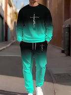 Ombre Print Hoodie & Jogger Set - Black / Teal