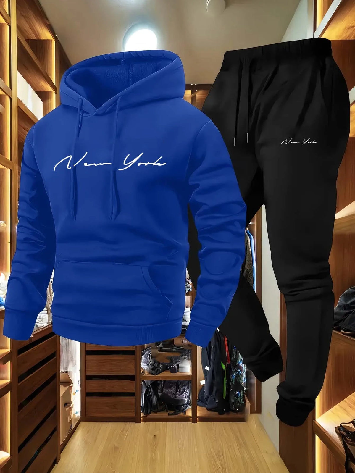 New York Script Hoodie & Jogger Set - Blue